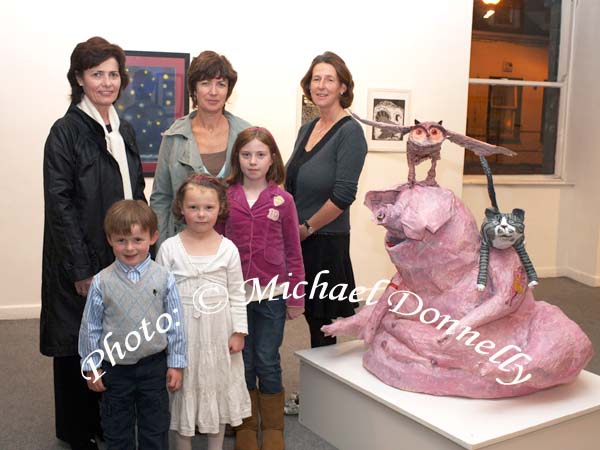 Pictured at the official opening of "The Owl and the Pussycat" by artists Cathy Hack & Grinne OReilly in the Linenhall Arts Centre, Castlebar, front from left: Oscar and Maud Rowland and Ciara O'Malley; at back: Bernie Rowland, Mary O'Malley and Jackie Rowland. The Exhibition continues until Saturday 31st October. Photo:  Michael Donnelly