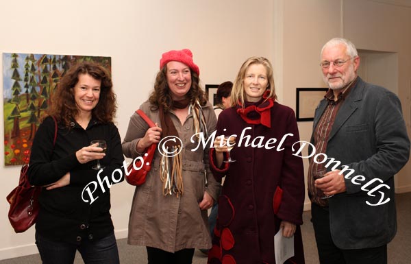 Pictured at the official opening of "The Owl and the Pussycat" by artists Cathy Hack & Grinne OReilly in the Linenhall Arts Centre, Castlebar, from left:Kasha  Janas, Cathy Hack, Artist; Loretta Hoban and Malcolm Smith, Westport. The Exhibition continues until Saturday 31st October. Photo:  Michael Donnelly