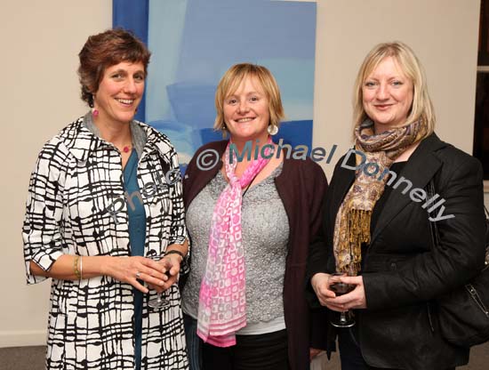 Pictured at the official opening of "Intimate Ground", an exhibition of atmospheric paintings by artist Stephen Rinn, in the Linenhall Arts Centre Castlebar, from left: Lucy Sutton, Dublin, Anna O'Mahony, Cork and Linda Duffy Dromore West Co Sligo. Photo:  Michael Donnelly .