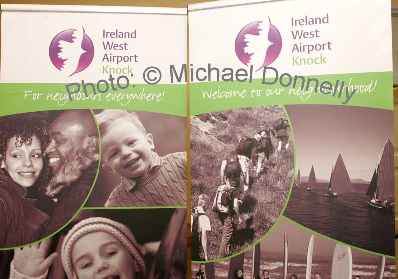 The backdrops say it all.....connecting people..for neighbours everywhere... Welcome to our neighbours... at the launch of scheduled Transatlantic Services  from Ireland West Airport Knock to New York and Boston, starting in May 2007. Photo:  Michael Donnelly