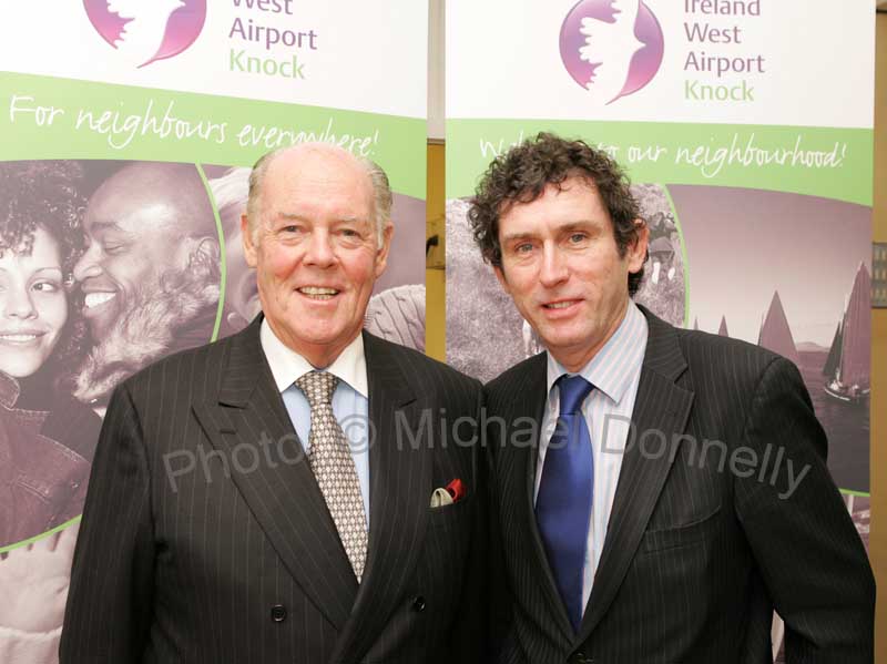 Joe Kennedy chairman of Ireland West Airport Knock Pictured with deputy Jerry Cowley TD at the launch of scheduled Transatlantic Services to New York and Boston. Photo:  Michael Donnelly