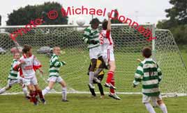 Castlebar's Noa Baba clears his lines in the semifinal game against Monaleen Limerick at the HSE Community Games National Finals team events in Mosney. Click photo for more from Michael Donnelly.