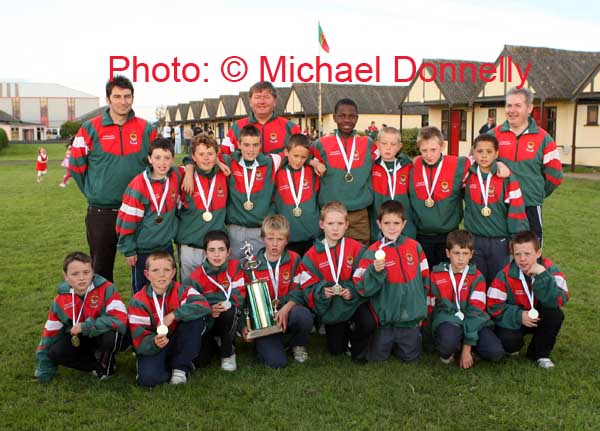 Castlebar U-12 soccer team were gold medal winners at the HSE Community Games National Finals in Mosney, pictured with Noel Coll and Aidan Nevin Assistant Coaches and Gerry Conway, team manager.  Photo:  Michael Donnelly