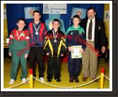 Joseph Murhy, Kilmaine won the U-14 art competition at the HSE Community Games National Finals in Mosney pictured at the prizegiving ceremony, front from left:  Joseph Murphy, Mayo 1st; Cian Hyland, Monaghan, 2nd; Daniel Gallagher, 3rd; and Mulvihill, certificate; included in photo is Seamus Lawlor, Community Games.