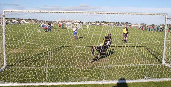 Castlebar Goalie Conor Duffy pull off this fine save in the final Penalty, of the Penalty Shoot in the U-12 Boys Soccer final against Lucan Dublin at the HSE Community Games National Finals in Mosney, Photo:  Michael Donnelly