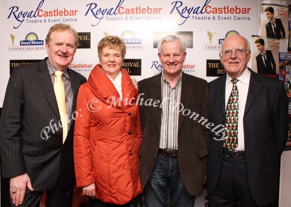 James Cafferty, Irish Show Tours, pictured  with Carmel and Des Cassidy, Charlestown  and Seamus Casey Mullingar, (manager of Joe Dolan for close on 50 years) at the Joe Dolan Reunion Show in the TF Royal Theatre Castlebar. Photo:  Michael Donnelly