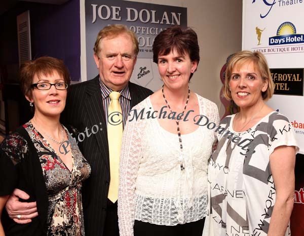 Pictured at the Joe Dolan Reunion Show in the TF Royal Theatre Castlebar, from left Josephine Gilroy, Castlebar, James Cafferty (Irish Show Tours), Geraldine Carr Killasser Swinford and Martina Varley who travelled from Chicago for the Show. Photo:  Michael Donnelly