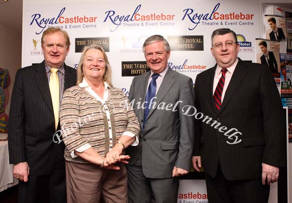 Pictured at the Joe Dolan Reunion Show in the TF Royal Theatre Castlebar, from left: James Cafferty, Irish Showtours; Padraic and Patricia Cafferty, Dublin and Pat Jennings, TF Royal Hotel and Theatre, Castlebar. Photo:  Michael Donnelly