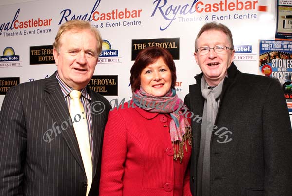 James Cafferty, Irish Show Tours, pictured  with Mary and Jim Gray, Sligo, at the Joe Dolan Reunion Show in the TF Royal Theatre Castlebar. Photo:  Michael Donnelly