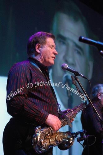 Ben Dolan on stage (with Joe in the background) at Joe Dolan Reunion Show in the TF Royal Theatre Castlebar.Photo:  Michael Donnelly