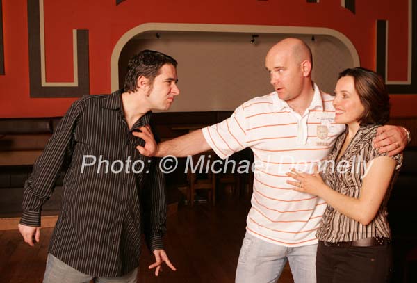 Castlebar Panto 2007, Richard Heneghan as Prince Rupert defends Catherine Walsh as Rosie Rumple from Philip McDonagh as the evil Count DeCash. Photo:  Michael Donnelly
