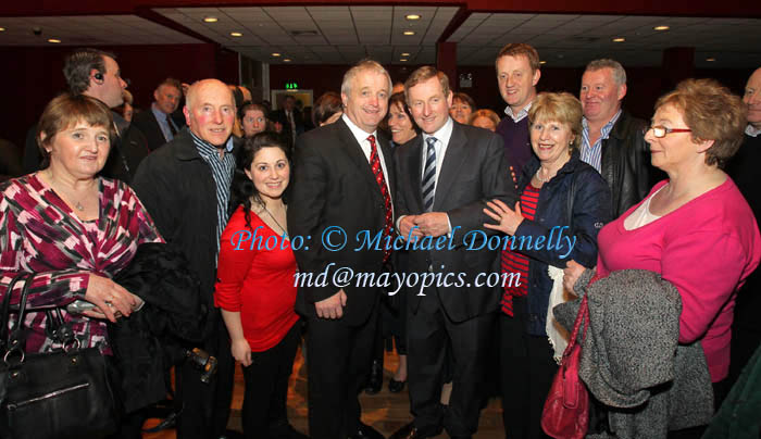 Cllr Gerry Coyle, pictured with Taoiseach Enda Kenny and Moylettes Islandeady at Endas Homecoming in Royal Theatre Castlebar. Photo:Michael Donnelly
