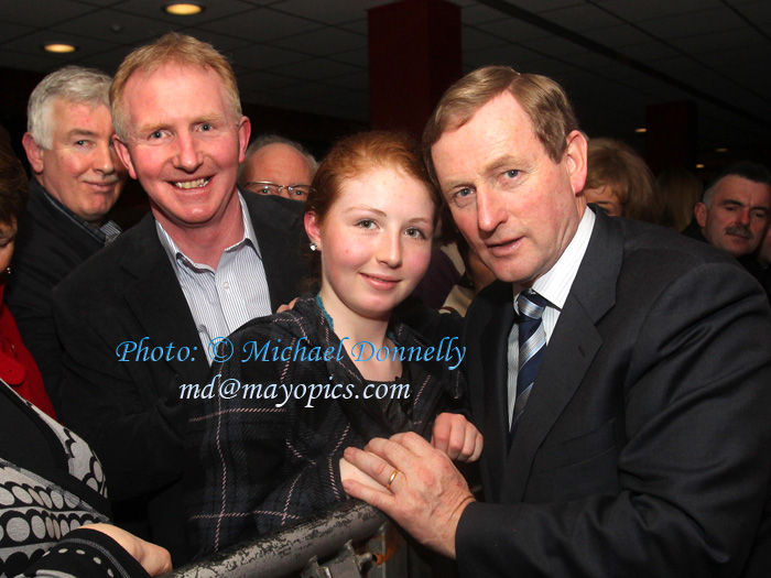 Bernard and Eleanor Prendergast, Ballyglass, pictured with Taoiseach Enda Kenny  at his Homecoming in Royal Theatre Castlebar. Photo:Michael Donnelly