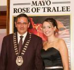 Cathaoirleach of Mayo County Council Cllr Henry Kenny, pictured with the Mayo Rose of TraleeAoibhinn Ní Shúilleabháin  at the farewell reception for her in the TF Royal Hotel and Theatre, Castlebar. Photo: Michael Donnelly.