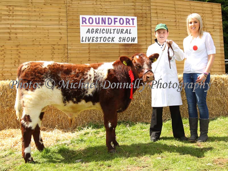 David Flatley, Kilkelly with his Pedigree Shorthorn  2012  Calf  and Imelda Middleton, (Judge) at Roundfort Agricultural Show Photo: © Michael Donnelly Photography