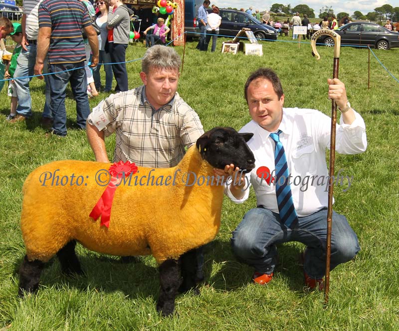 Gerry Killilea, Cregcaragh Claregalway, winner of the Suffolk Ewe Lamb class in the West of Ireland Registered Pedigree  Breeders Club at Roundfort Agricultural Show pictured with Martin Butler, (Judge) Dunshaughlin, Co. Meath. Photo: © Michael Donnelly Photography