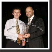 John Byrne, Straide is presented with the Athletics award by Guest of Honour Paul McGrath at the Western People Mayo Sports Awards 2006 presentation in the TF Royal Theatre Castlebar. Photo:  Michael Donnelly