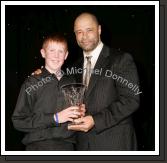 Snooker star Jason Devaney is presented with his award by Guest of Honour Paul McGrath at the Western People Mayo Sports Awards 2006 presentation in the TF Royal Theatre Castlebar. Photo:  Michael Donnelly