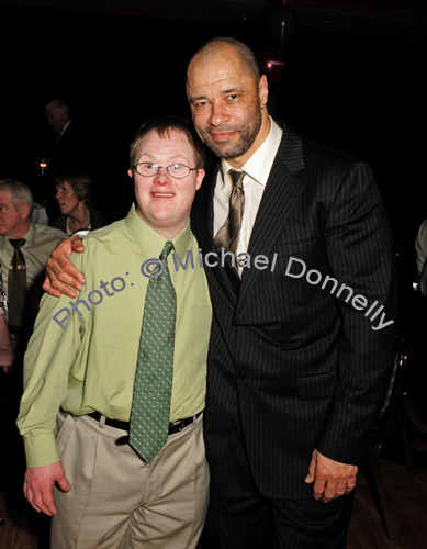 Jonathan Knight pictured with Guest of Honour Paul McGrath at the Western People Mayo Sports Awards 2006 presentation in the TF Royal Theatre Castlebar. Photo:  Michael Donnelly