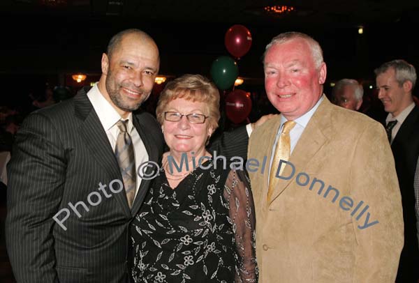 Guest of Honour Paul McGrath pictured with Bridie and Paddy Moran at the Western People Mayo Sports Awards 2006 presentation in the TF Royal Theatre Castlebar. Photo:  Michael Donnelly