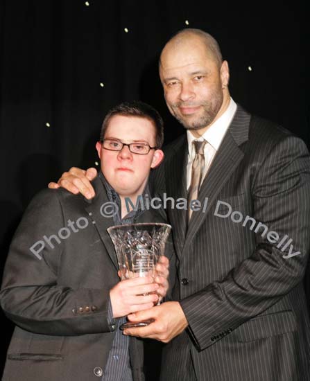 Christopher Heverin, Ballina was the recipient of the Special Olympics award presented by Guest of Honour Paul McGrath at the Western People Mayo Sports Awards 2006 presentation in the TF Royal Theatre Castlebar. Photo:  Michael Donnelly