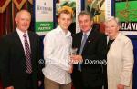 Mark Atkinson  North Down AC is presented with his award at the Waterford Crystal A.A.I,  Juvenile Star Awards in the Belmont Hotel, Knock Co Mayo by  Patsy McGonagle Vice-president AAI, included in photo are Michael Gaffney, Waterford Crystal (sponsor), and Breda Synott chairperson National Juvenile Committee AAI, Photo Michael Donnelly