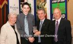 Gerard ODonnell, Carrick on Shannon is presented with his award at the Waterford Crystal A.A.I,  Juvenile Star Awards in the Belmont Hotel, Knock Co Mayo by  Patsy McGonagle Vice-president AAI included in photo are Breda Synott chairperson National Juvenile Committee AAI and Michael Gaffney, Waterford Crystal (sponsor).  Photo Michael Donnelly

