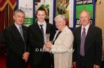 Brian Flatley, Claremorris is presented with his award at the Waterford Crystal A.A.I,  Juvenile Star Awards in the Belmont Hotel, Knock by  Breda Synott chairperson National Juvenile Committee AAI, included in photo are Patsy McGonagle Vice-president AAI and Michael Gaffney, Waterford Crystal (sponsor). Photo Michael Donnelly
