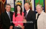 Sinead Long, Pilltown Kilkenny (Carrick-on-Suir AC) is presented with her award at the Waterford Crystal A.A.I, Juvenile Star Awards in the Belmont Hotel, Knock Co Mayo by Michael Gaffney, Waterford Crystal (sponsor), included in photo are Patsy McGonagle Vice-president AAI and Breda Synott chairperson National Juvenile Committee AAI, Photo Michael Donnelly