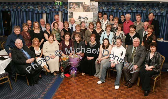 Sheila Mangan, Belmullet (fourth from left at front) pictured with a large group of family and friends after receiving the "Hall of Fame" award  at the Mayo News Mayo Athletic Awards, in Hotel Westport. Photo:  Michael Donnelly