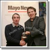 Juvenile Cross Country  Club winners. Joe McNulty of  Swinford AC accepted the award from Edwin McGreal of The Mayo News at Mayo News Mayo Athletic Awards in Hotel Westport. Photo:  Michael Donnelly