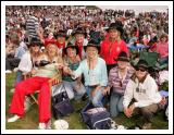 Mary Maguire, Claremorris pours the champagne with friends from Mayo, Galway, Leitrim and Donegal  after Mayo defeated Laois game on the Big Screen at the  "Craic on the Track" at Ballinrobe Racecourse. All live and work in Claremorris.  Photo: Michael Donnelly.