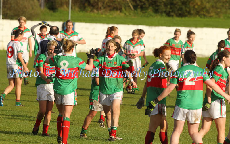 Carnacon Ladies celebrate after defeating St Brigids, Kiltoom Co Roscommon in the Tesco Connacht Ladies Gaelic Football Senior Club Championship final in Canon Gibbons Park Claremorris. Photo: © Michael Donnelly Photography