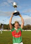 Carnacon captain Fiona McHale raises the Ladies GAA Connacht Council Cup after defeating St Brigids, Kiltoom in the Tesco Connacht Ladies Gaelic Football Senior Club Championship final in Canon Gibbons Park Claremorris. Photo: © Michael Donnelly Photography