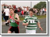 Caoimhin McGreal Westport and Jack McDonnell, Swinford in the Boys U-16 Relay at the Mayo finals HSE Community Games in Claremorris. Photo:  Michael Donnelly