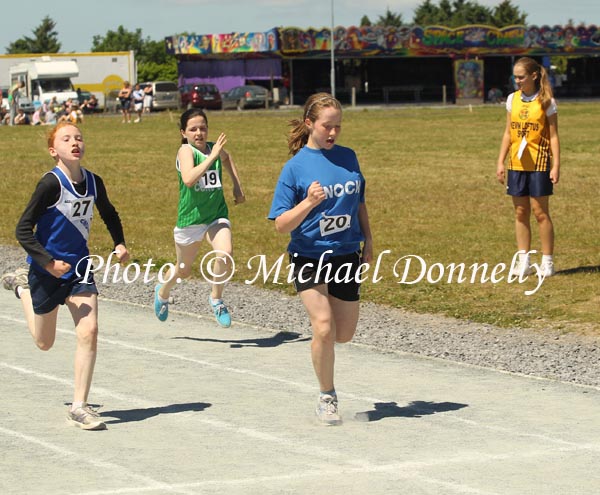 Rachel Lyons Knock 1st home in her heat in the Girls U 12 100M  at the Mayo finals of the HSE Community Games in Claremorris Track.Photo: © Michael Donnelly
