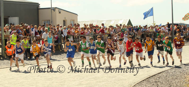 Large crowds watch athletes  taking part in the boys U-14 800m in the Mayo finals of the HSE Community Games in Claremorris Track.Photo: © Michael Donnelly