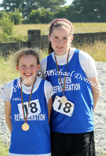 Kilmurray girls Emma Loftus with Gold in girls 600 and Madeleine Keane Silver in U-14  Hurdles, at the Mayo finals of the HSE Community Games in Claremorris Track.Photo: © Michael Donnelly