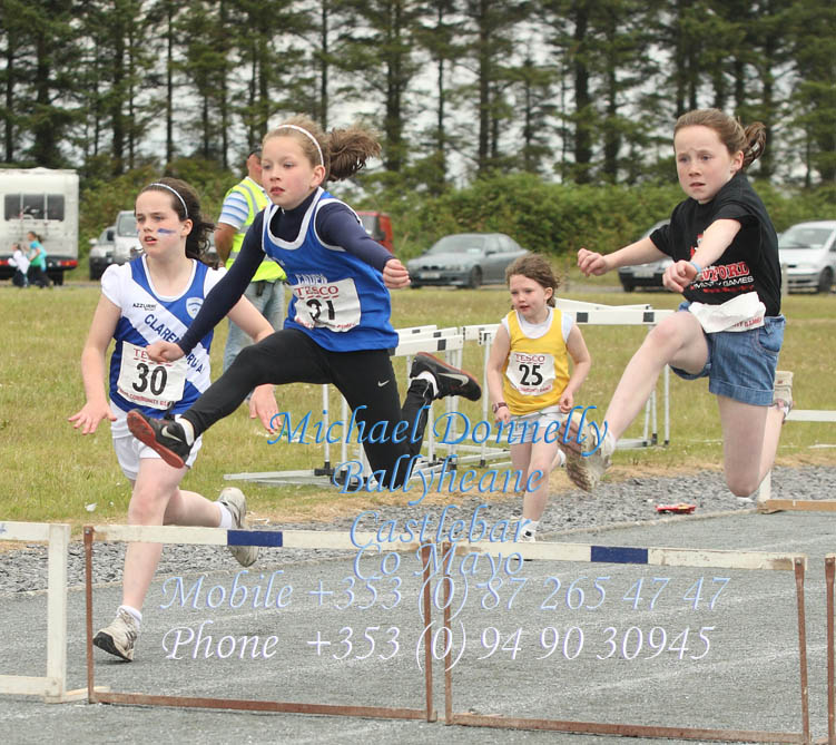Caoimhe Loftus, Kilmurry area winning her heat in the 60m Girls U-10 in flying form and getting Silver in final at Mayo Community Games Athletic Finals at Claremorris Track. Photo:Michael Donnelly