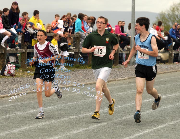 Enjoying the start of marathon at Mayo Community Games Athletic Finals at Claremorris Track from left: Cormac Blehin, Moygownagh, was the winner; Simon Gillespie, Ballina and  Anthony Neville, Bonniconlon shared 3rd  Photo:Michael Donnelly