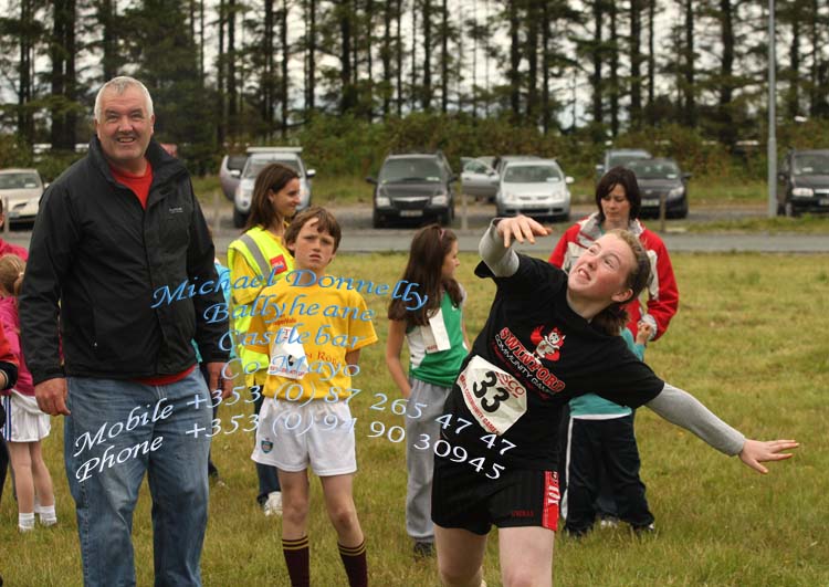 Vanessa McHugh Swinford with a winning throw  at the Girls U-12 Throw Ball at Mayo Community Games Athletic Finals at Claremorris Track. Photo:Michael Donnelly