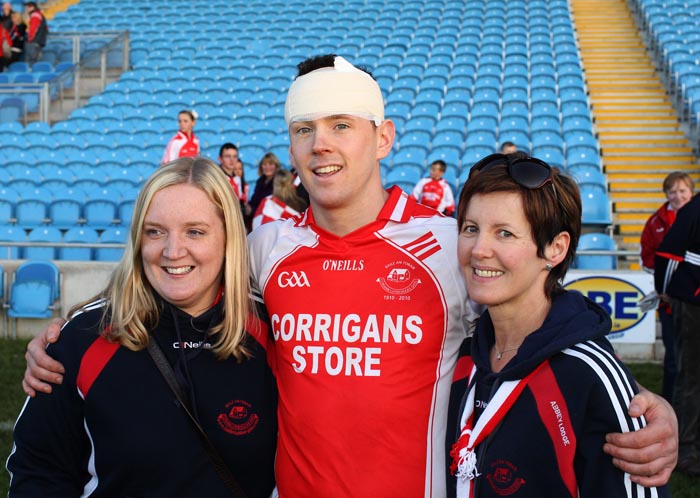 Ballintubbers celebrate after defeating Castlebar Mitchels in the TF Royal Hotel and Theatre Mayo Senior Football Championship final in McHale Park from left: Laura Prendergast, Padraig O'Connor and Mary O'Connor. Photo:Michael Donnelly