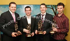 At Crossmolina Deel Rovers Awards Night - Liam Moffatt, Joe Keane, Peadar Gardiner and Noel Convey, played in 50 or more Championship matches. Click for more awards photos from Michael Donnelly.