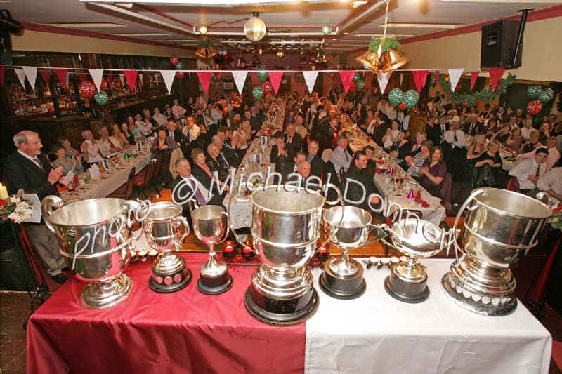 A fine array of Cups at the Crossmolina Deel Rovers Dinner Dance in Hiney's Upper Deck, Crossmolina. Photo:  Michael Donnelly