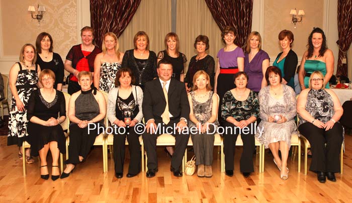 John O'Mahony pictured with the Ladies team at the Kilmovee Shamrocks Ladies Gaelic Football Club annual Dinner in The Abbeyfield Hotel, Ballaghaderreen. Photo:  Michael Donnelly