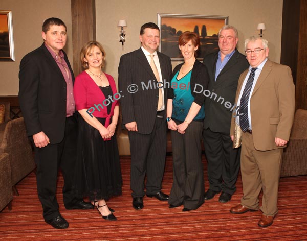 John O'Mahony, special guest pictured with Club officers at the Kilmovee Shamrocks Football Club annual Dinner in The Abbeyfield Hotel, Ballaghaderreen, from left: Michael Duffy, Registrar; Bridie Duffy, Treasurer; Deputy John O'Mahony; Teresa Higgins, Assistant Secretary; Joe Regan, Club Chairman and John Caulfield, Vice Chairman. Photo:  Michael Donnelly

 
