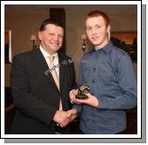 John O'Mahony presents the "Most Improved U-16 Player" award to Alan Horan at the Kilmovee Shamrocks Football Club annual Dinner in The Abbeyfield Hotel, Ballaghaderreen. Photo:  Michael Donnelly