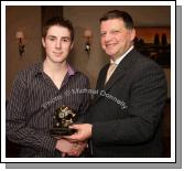 John O'Mahony presents the "Junior Player of the Year" award to James Horan at the Kilmovee Shamrocks Football Club annual Dinner in The Abbeyfield Hotel Ballaghaderreen. Photo:  Michael Donnelly