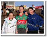 Young Mayo supporters pictured in McHale Park Castlebar after the 1st round of the Allianz National Football League between Mayo and Kerry, from left: Lorna O'Boyle, Sally Maughan,  Mairead McLoughlin. Photo:  Michael Donnelly