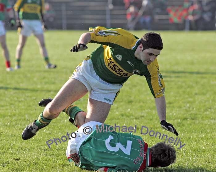 Getting the "Knee Treatment" in the 1st round of the Allianz National Football League between Mayo and Kerry, at McHale Park last Sunday. Photo:  Michael Donnelly